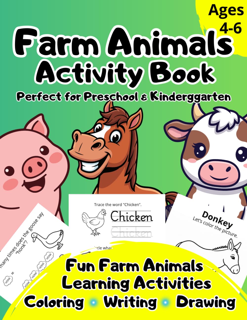 Farm Animals Activity Book: Fun Learning Activities for Kids Ages 4-6