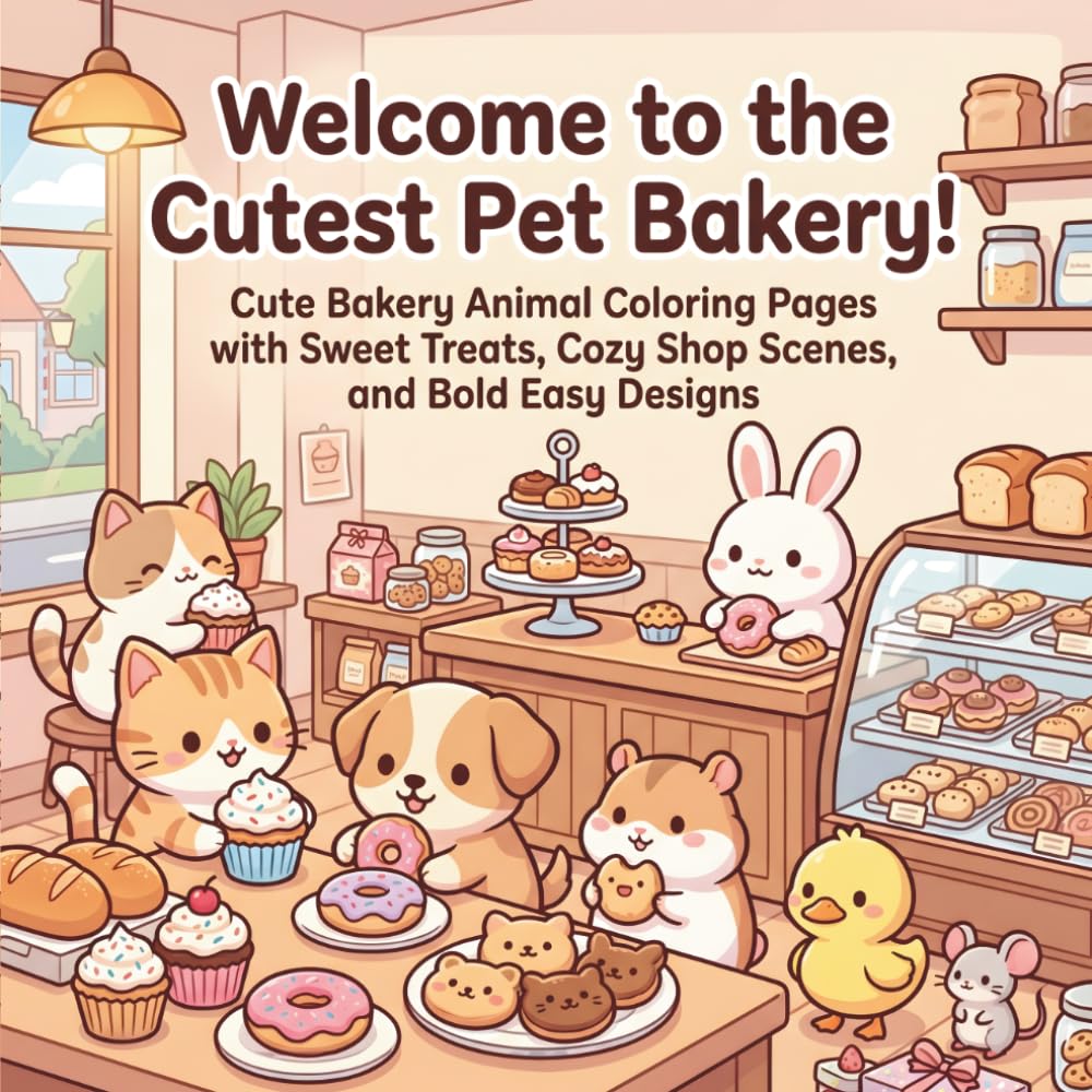 Welcome to the Cutest Pet Bakery!: Cute Bakery Animal Coloring Pages with Sweet Treats, Cozy Shop Scenes, and Bold Easy Designs for Kids, Teens, and Adults