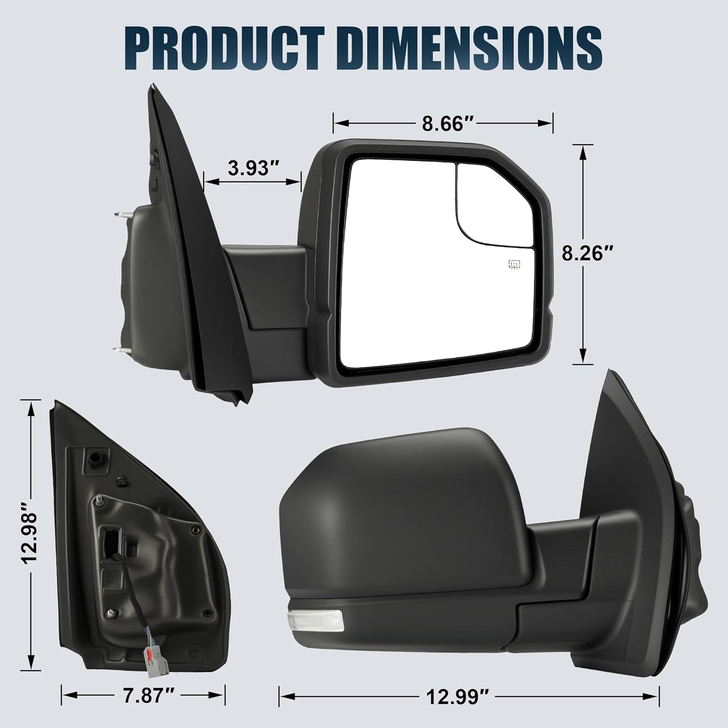 Passenger Side Tow Mirror Compatible with 2015-2020 Ford F150, Side Mirror with LED Turn Signal & Built-in Ambient Temp Sensor(for 2019+), Power Heated, 8 Pin, Replace OEM JL3Z17682CA