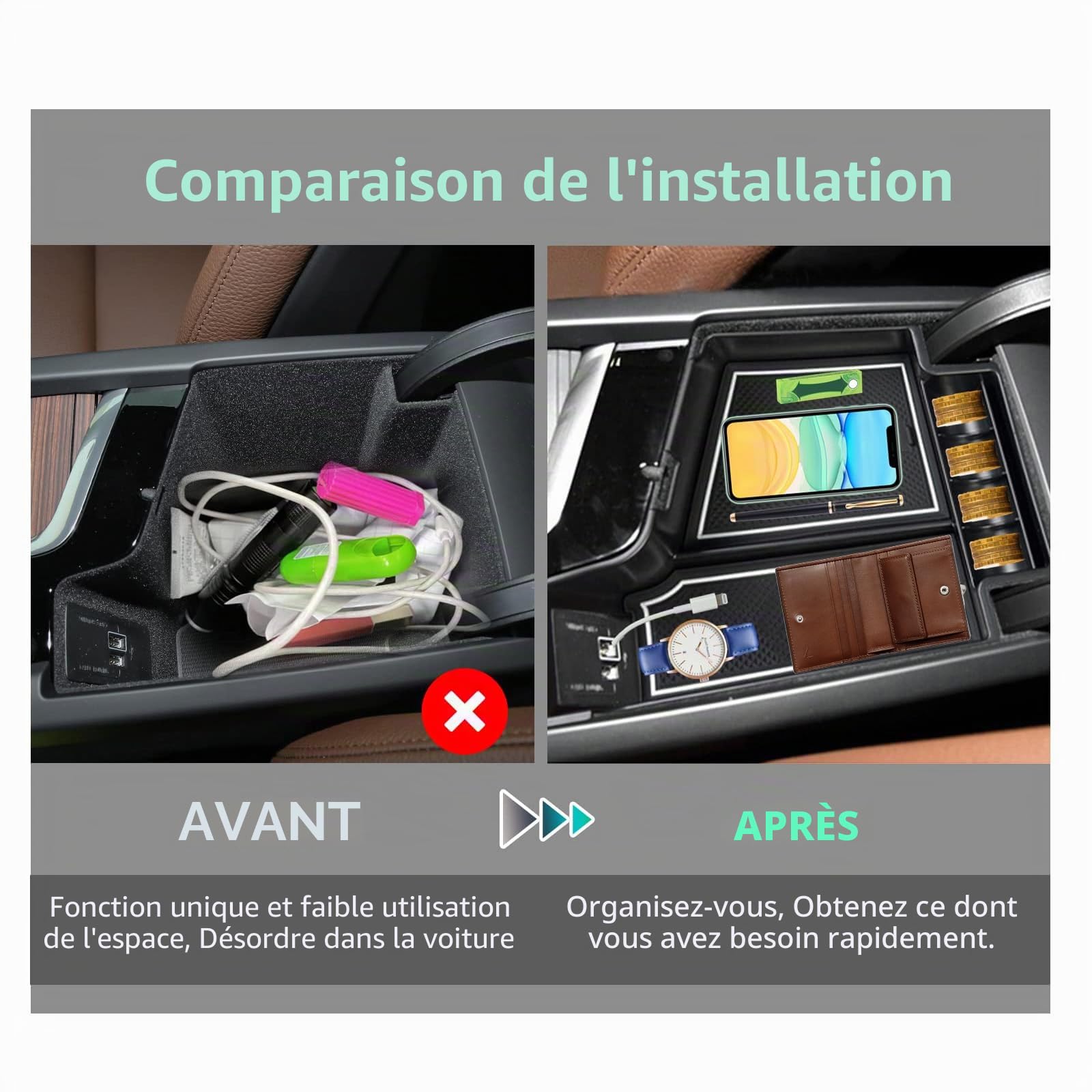 GAFAT Compatible avec Volvo XC60 XC90 V60 S60 V90 S90 2017-2025 2026 Boîte de Rangement pour Accoudoir, Plateau Organiseur Console Centrale, Volvo XC60 Accessoires [PAS FaceIift XC90 2026] (Blanc)
