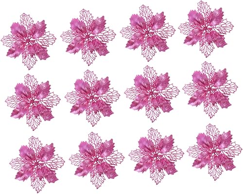 Miniatura 9 de BESTOYARD 36 piezas de plantas artificiales, corona de vegetación, decoración verde, plantas de nochebuena artificiales, flores de pascua roja,