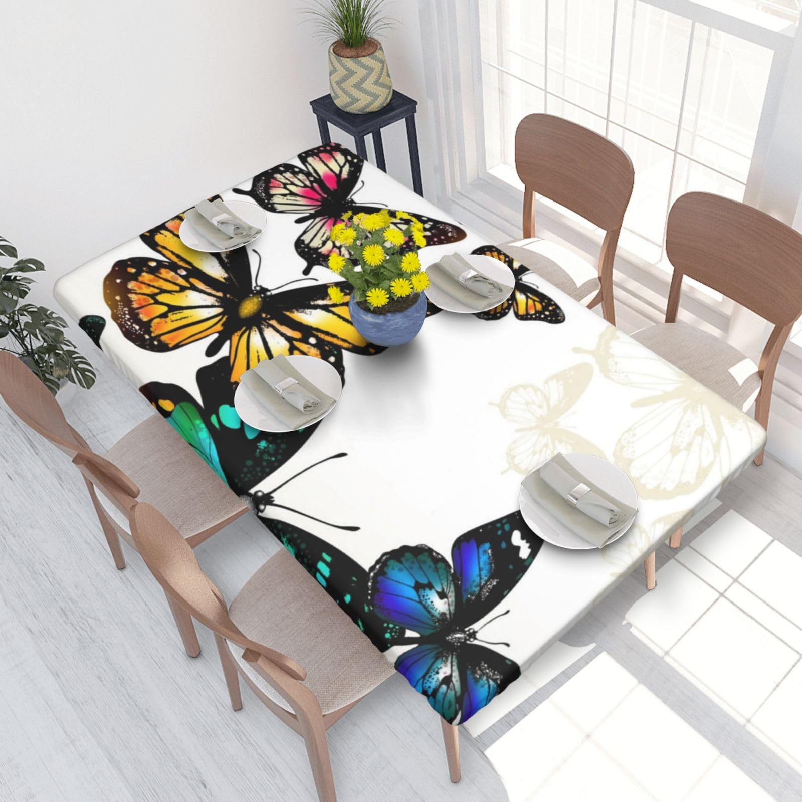 BNVSADC Beautiful Green and Yellow Butterfly Printed 4FT Tablecloth 122x76 CM Polyester Kitchen Water Resistant Table Cloth Dining Table Decoration Table Covers