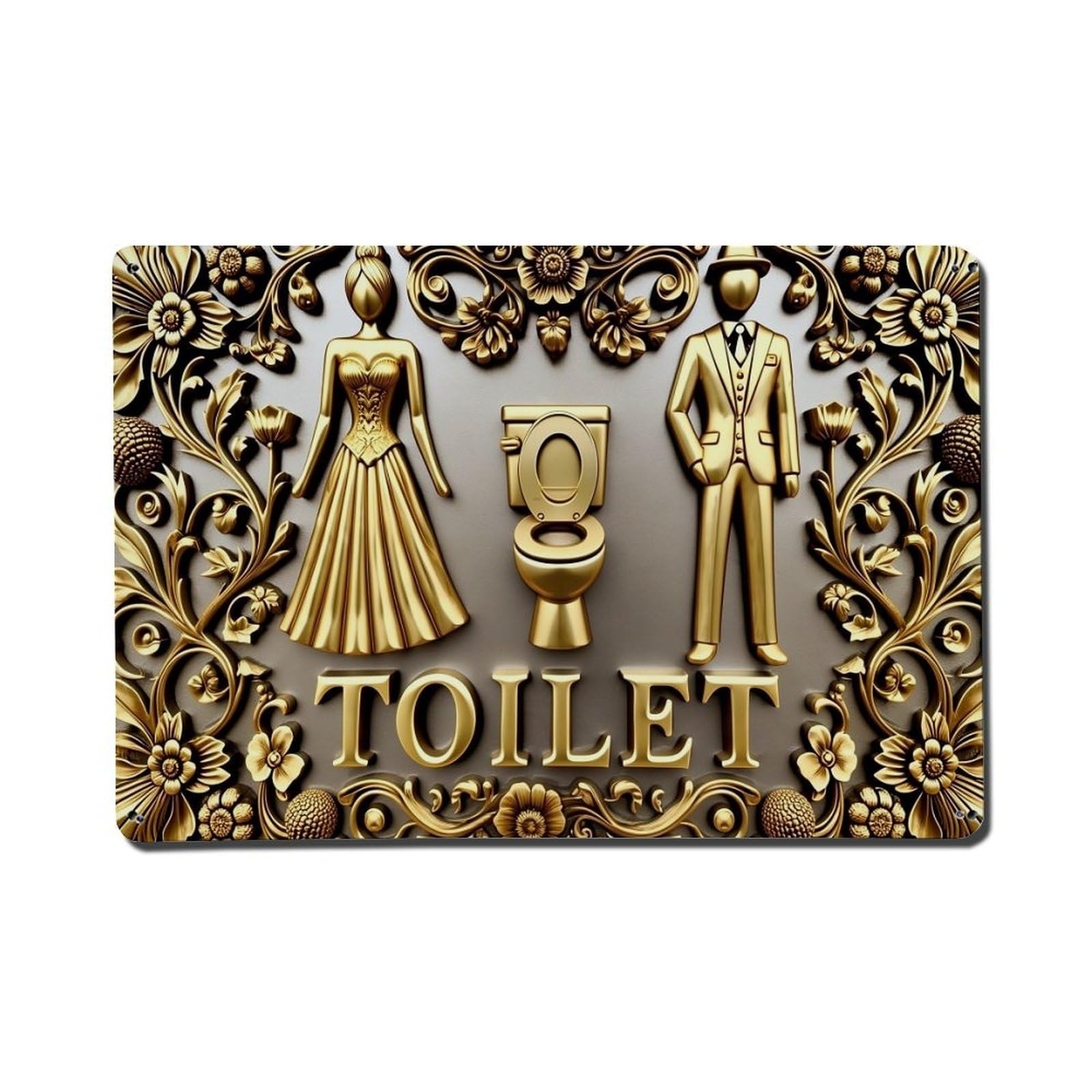 Jdfenggu Vintage Golden Ornate Toilet Sign Design Retro Metal Tin Sign, Metal Poster For Bar, Home, Man Cave, Kitchen, Laundry Room Art Decor 8X12 Inch