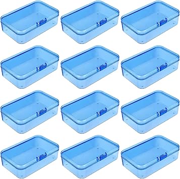 Goodma 12 Pieces Mini Rectangular Plastic Boxes Empty Storage Organizer Containers with Hinged Lids for Small Items and Other Craft Projects Blue, 3.3 x 2.2 x 1 inch