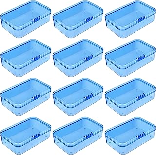 12 Pieces Mini Rectangular Plastic Storage Boxes, Blue, 3.3x2.2x1 inch | Empty Containers, Hinged Lids, For Small Items, Craft Projects