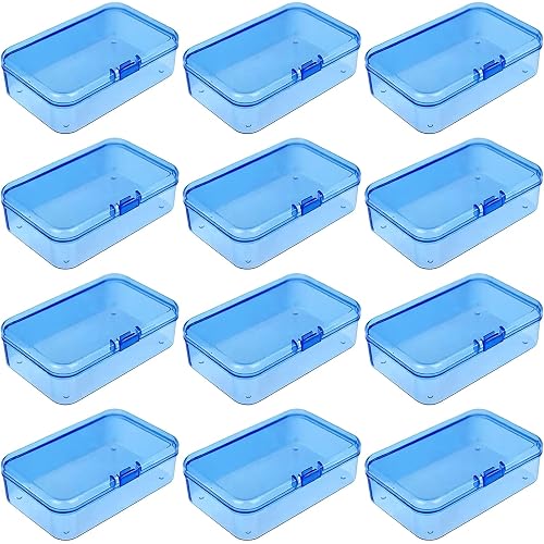Goodma 12 Pieces Mini Rectangular Plastic Boxes Empty Storage Organizer Containers with Hinged Lids for Small Items and Other Craft Projects (Blue, 3.3 x 2.2 x 1 inch)