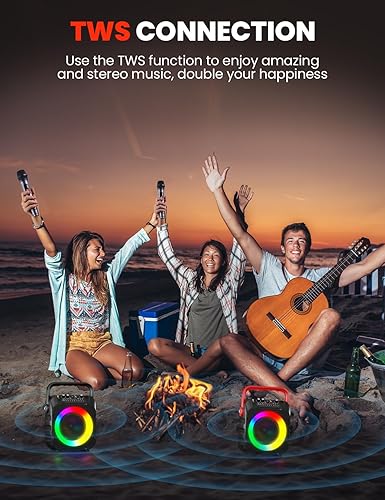 Miniatura 7 de Máquina de karaoke con dos micrófonos inalámbricos, máquina de karaoke portátil para adultos y niños, altavoz Bluetooth portátil con sistema PA,