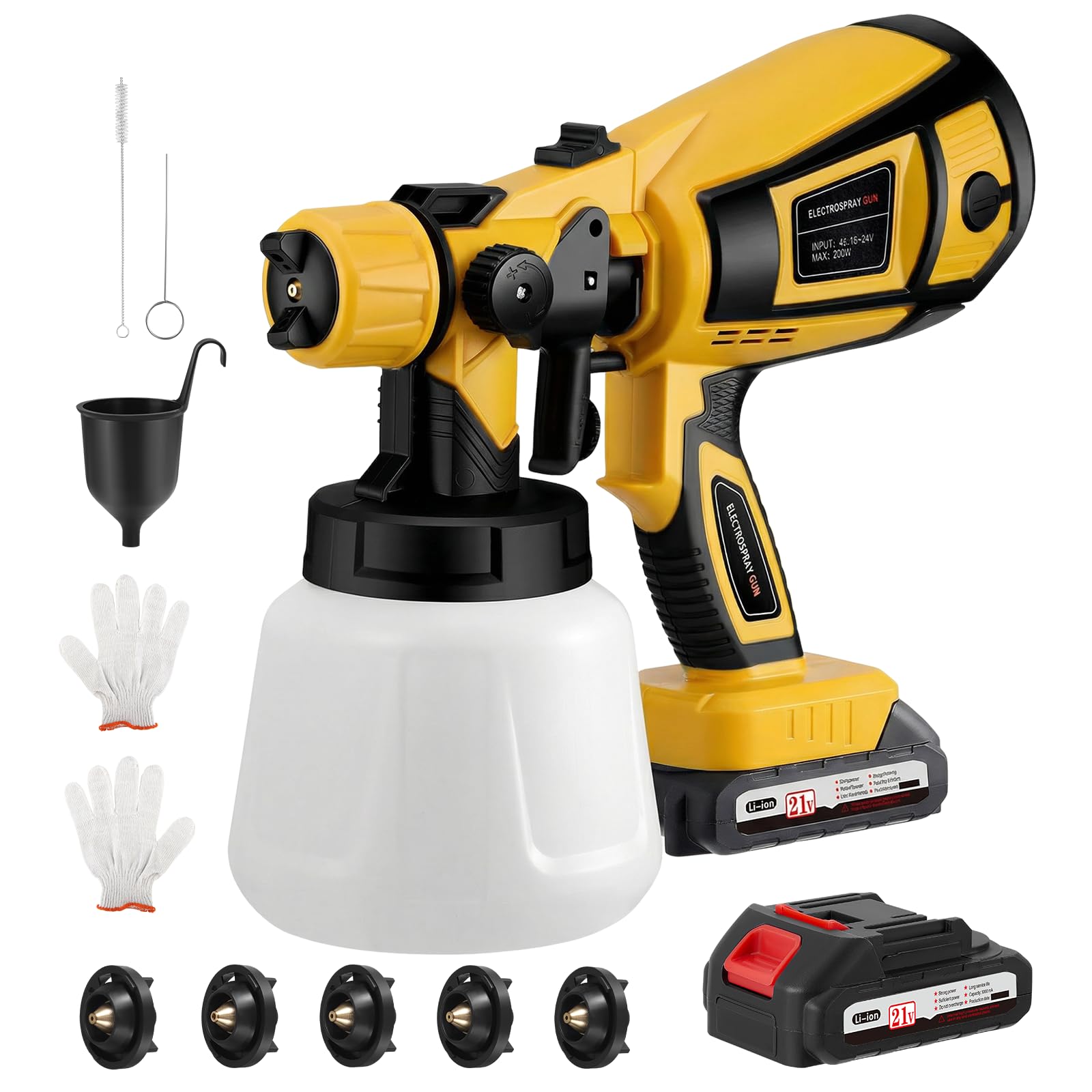 Cordless Paint Sprayer, 21V 18000RPM Cordless Paint Sprayer Gun with 2x3000mAh Battery, 5 Nozzles & 3 Spray Modes, 900ML Container Fence Paint Sprayer for House Painting, Walls, Fences, Ceilings