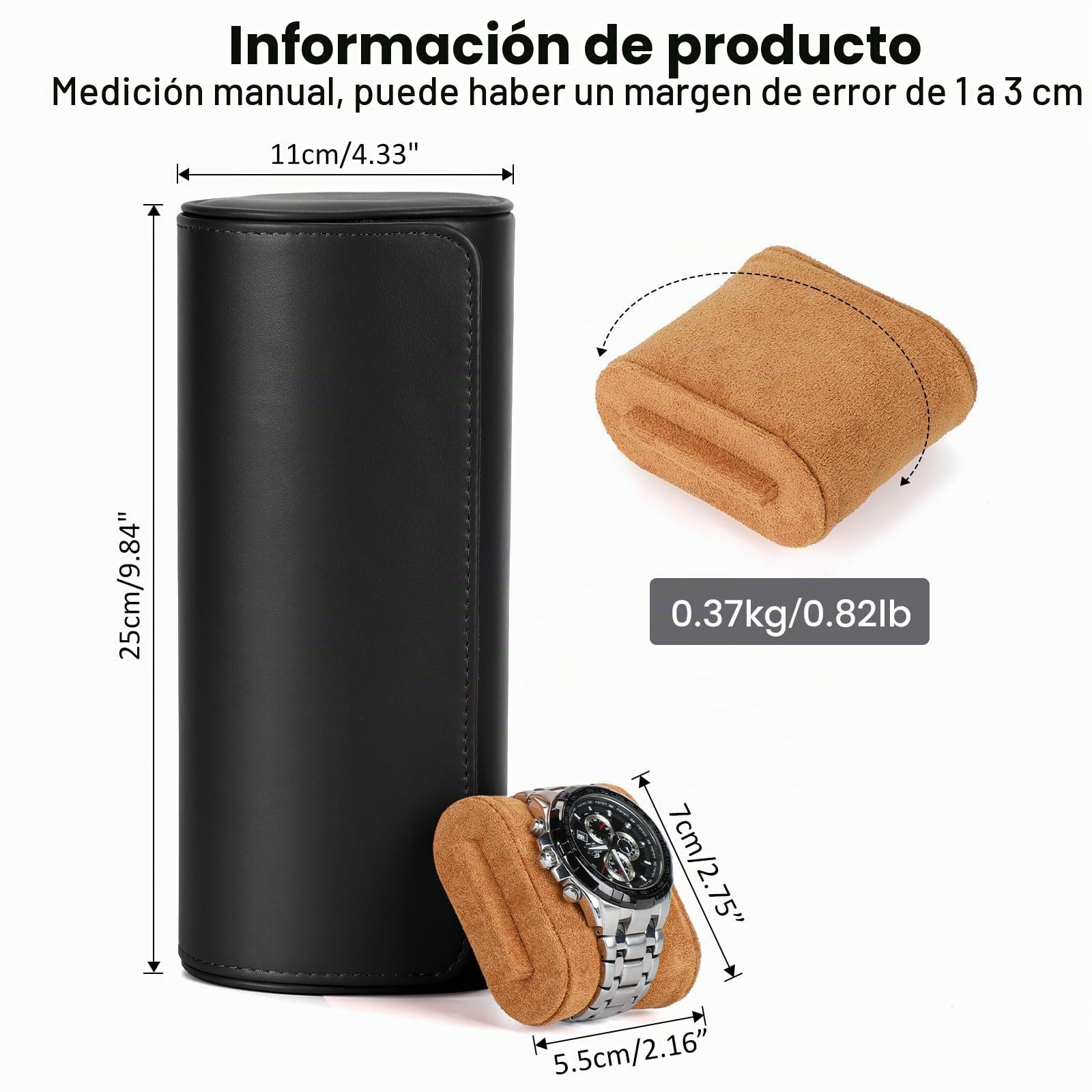 BAIGIO Reloj Rollo Caja de Reloj de Viaje 3 Relojes Caja de Viaje para Relojes Caja de Transporte de Viaje, Negro