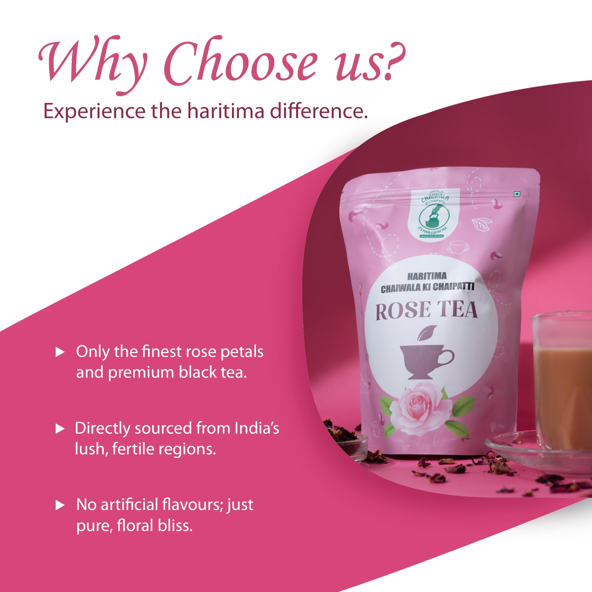 Haritima Chaiwala Ki Chaipatti Rose Tea Perfect Blend of Assam Black Tea and Rose Petals Aromatic Gulaab Chai Anytime beverage - 250gm Each (Pack of 2) 3