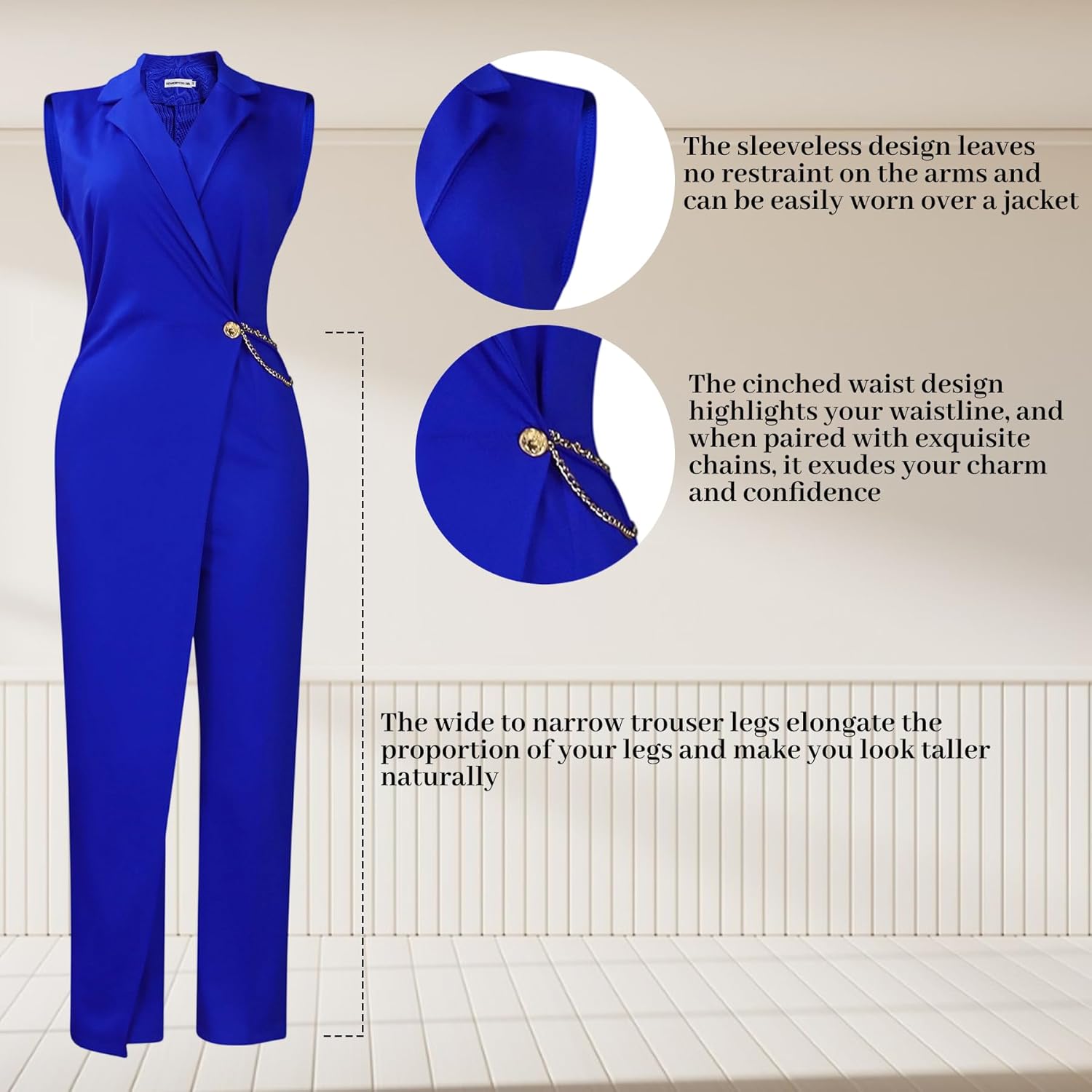 Voghtic Jumpsuits for Women Dressy Formal V Neck Sleeveless Wide Leg Long Pants Rompers Business Party One Piece Outfits - Image 5