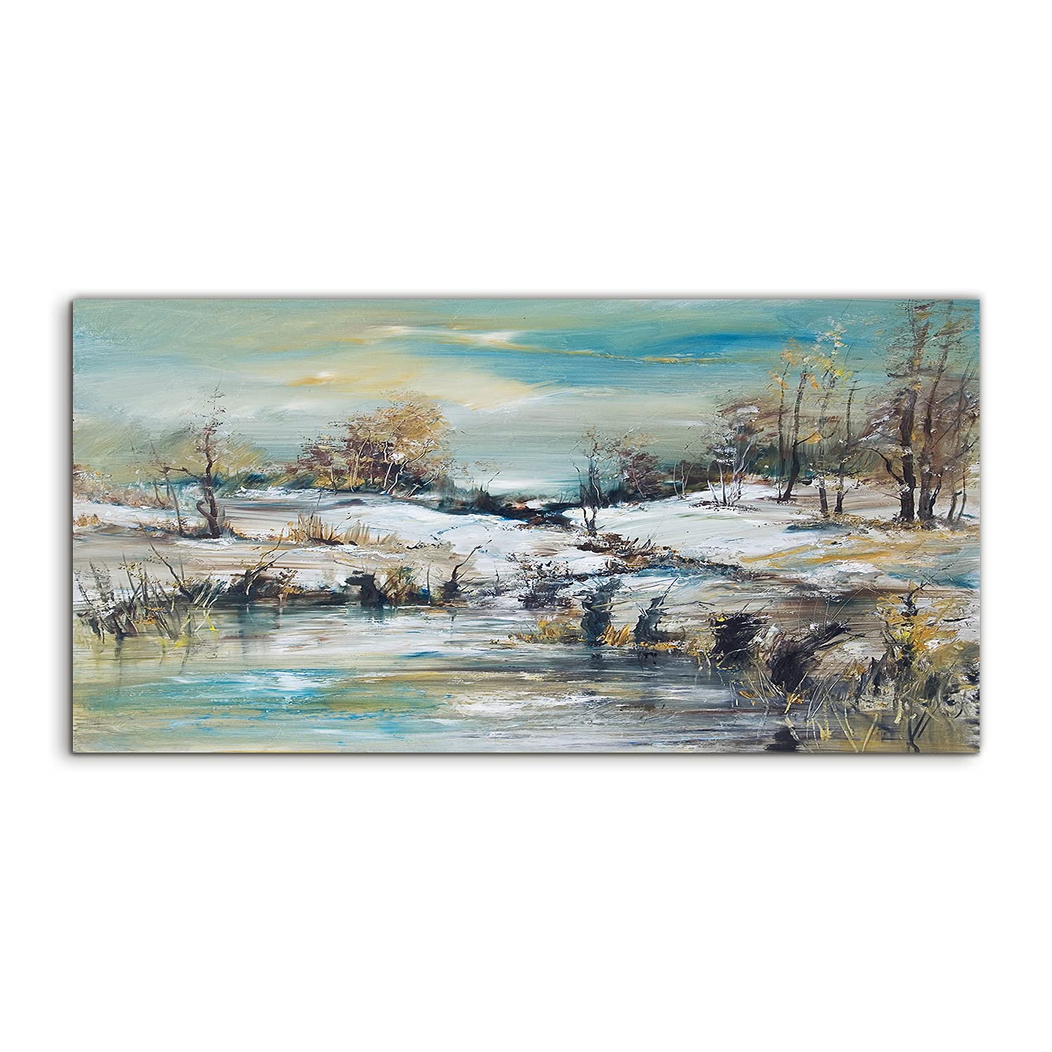 Coloray Pintura acrílica 100x50cm Sala De Estar Vidrio Acrílico Cuadro De Pared Mural Arte - Forest Winter Stream