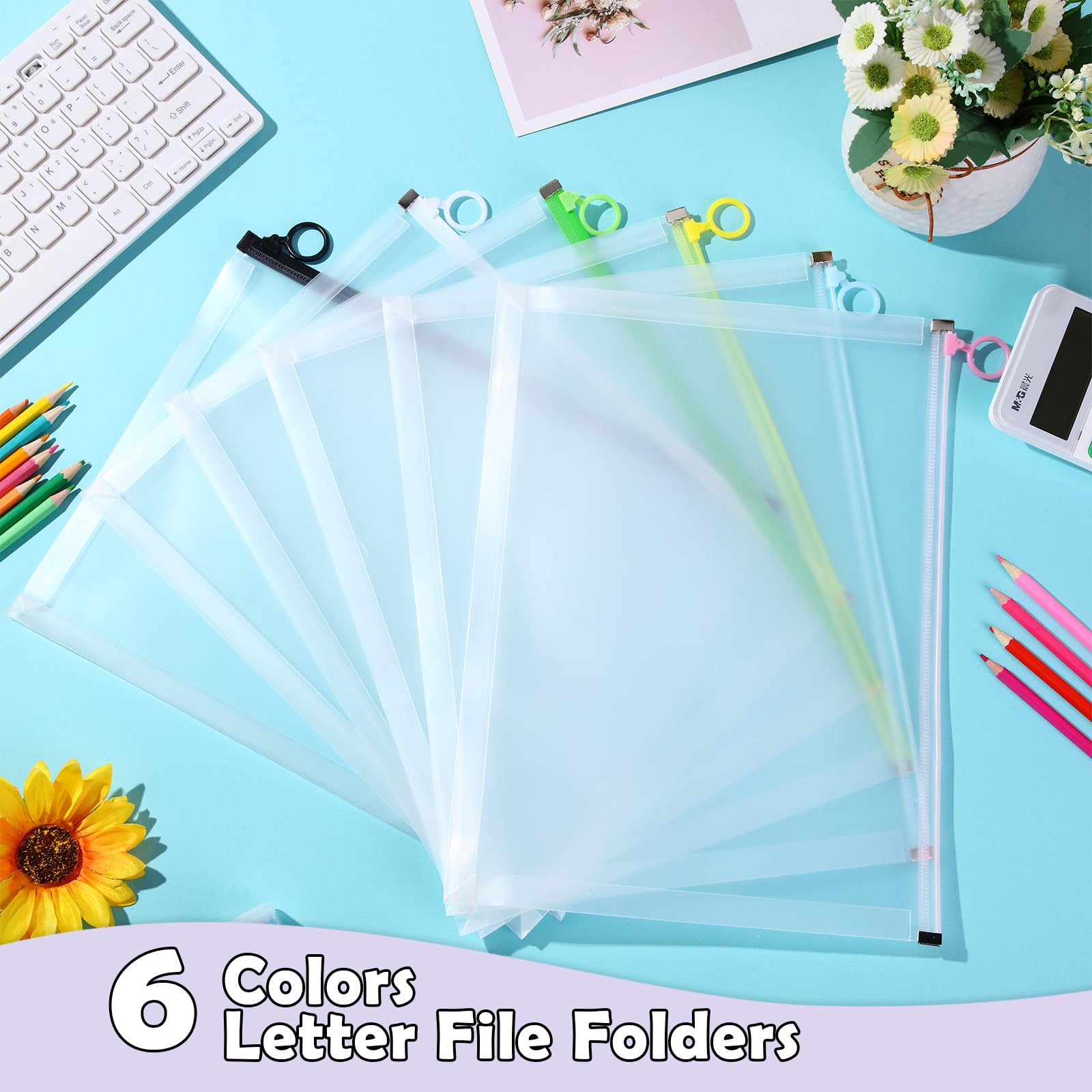 Yexiya 30 sobres de plástico transparente con cremallera A4, carpeta de documentos tamaño carta, bolsa expandible para almacenamiento de lápices de papel, suministros de oficina, 13 x 9.7 pulgadas