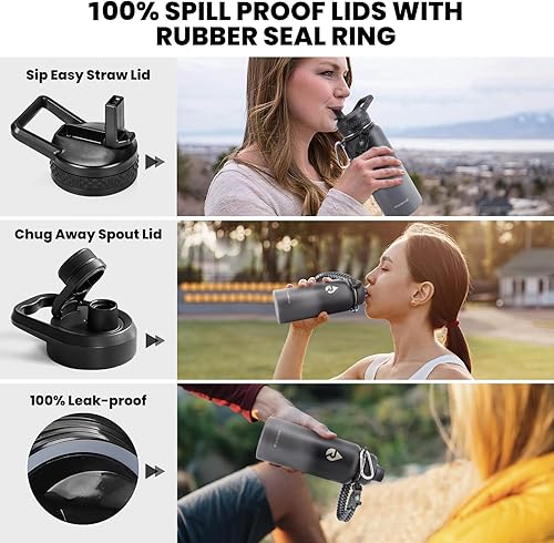 Miniatura 3 de Botella de acero inoxidableAislamiento al vacío de triple pared (fría por hasta 48 horas)A prueba de fugasSin BPACon cuerda de paracaídasTapa con