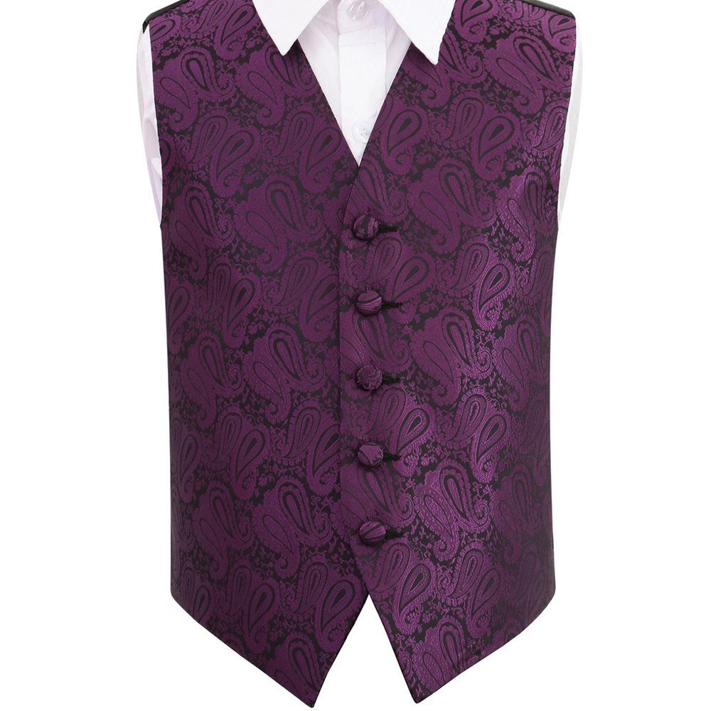 Dqt Boys Purple Paisley Floral Wedding Waistcoat Vest – Page Formal Suit – 13-14 Years 34"