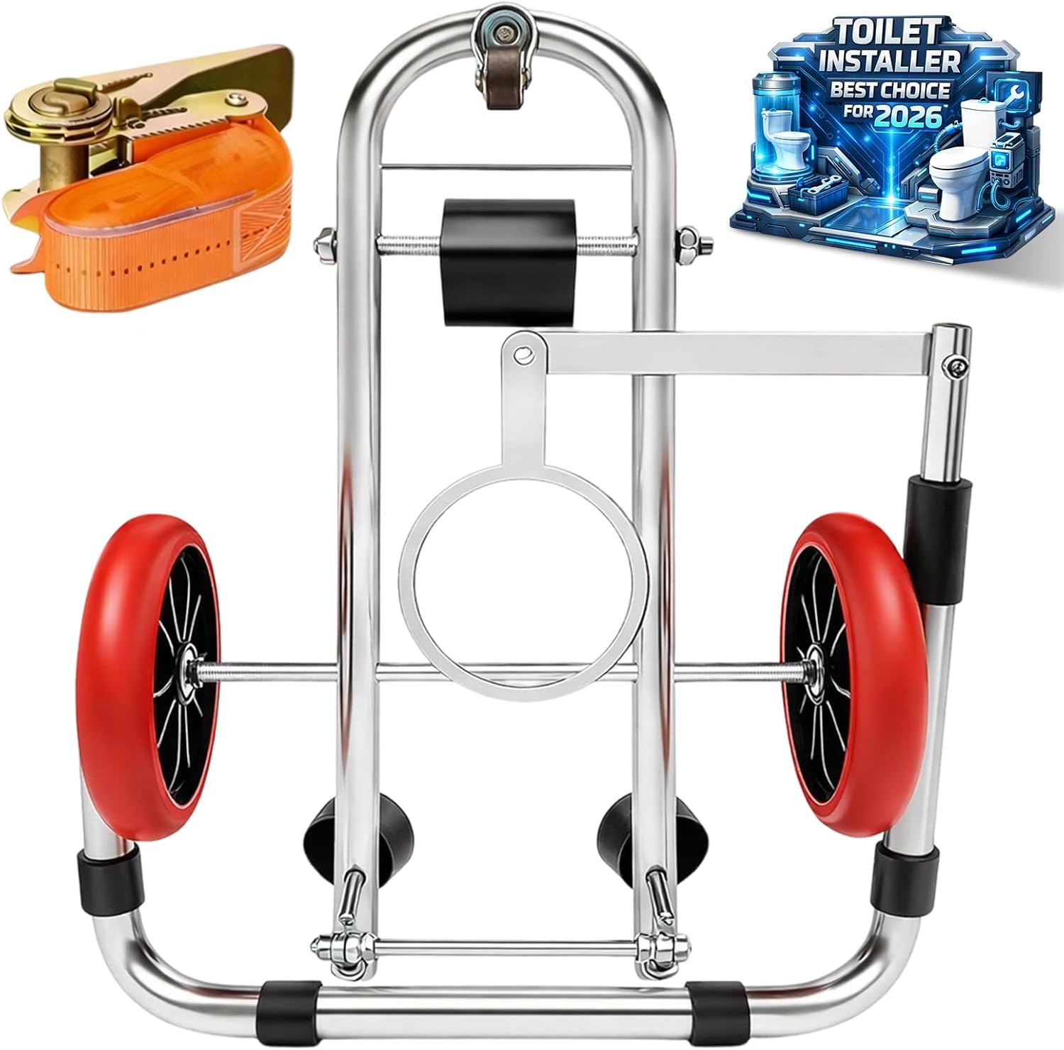 Toilet Lift Cart Jack with Wheels Seat Lifter Tightening Removal Tool Lifting Dolly Tilt for Disabled Use Portable Mobility Aid Positioning Installation Tools for Plumbers Pick up Device