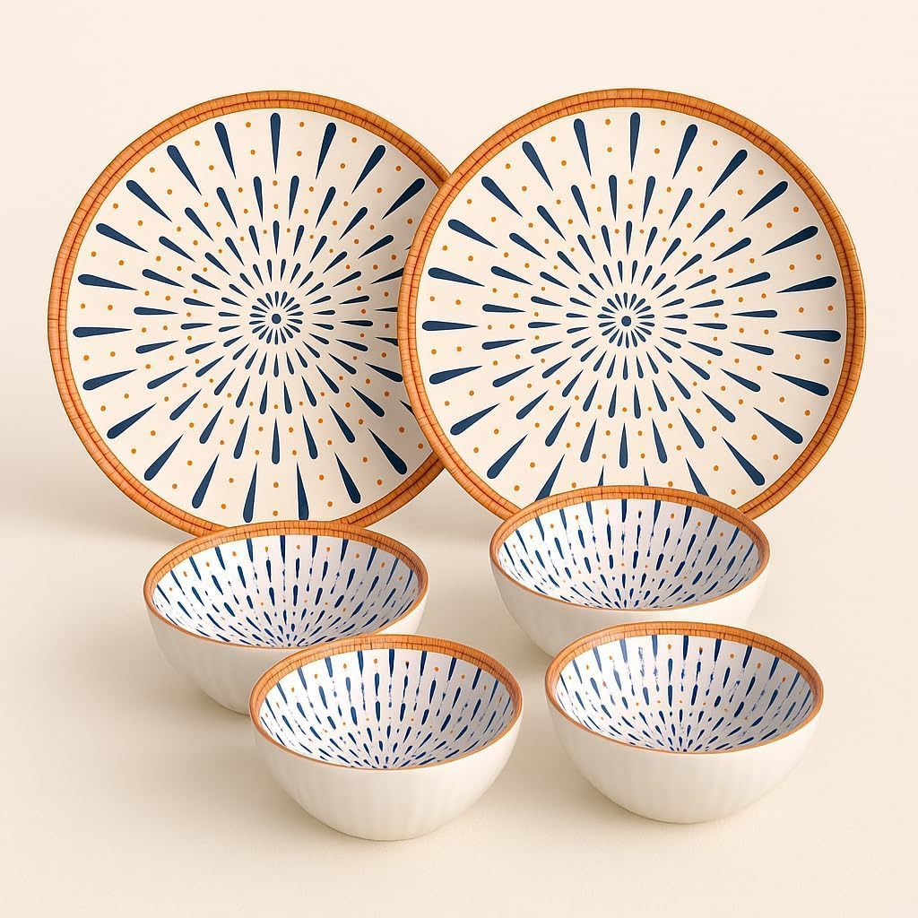Ceramic Dinnerware Plates and Bowls Set | 4 Bowl & 2 Plate | Modern Style Crockery Dinner Set | Assorted Dinner Serving Set for Soup, Pasta, Noodles, Desserts | Microwave and Dishwasher Safe