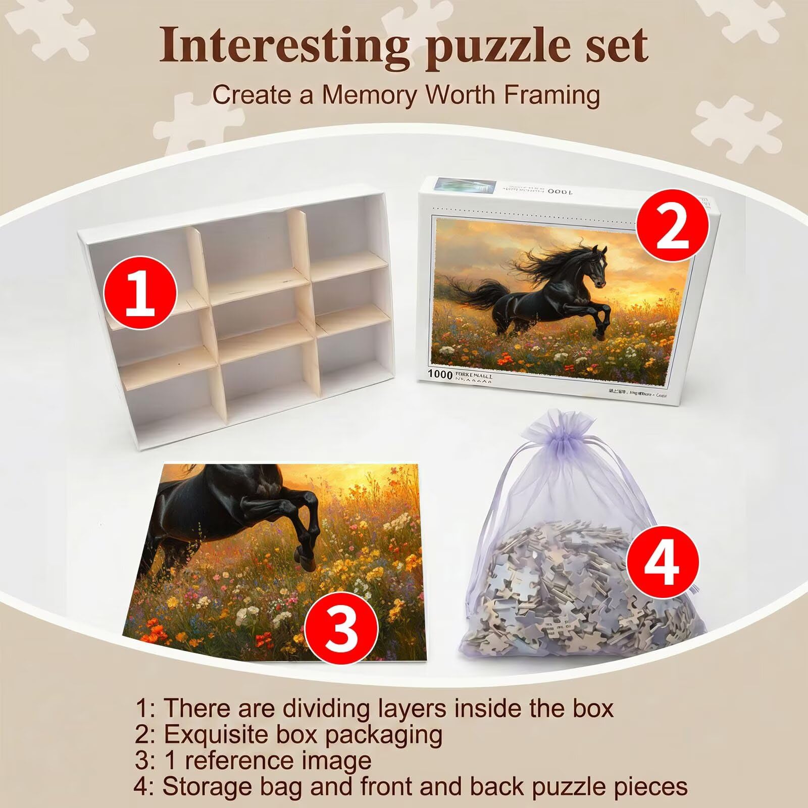 cavallo prato-2 Puzzle 1500 Pezzi per Adulti, Puzzle in Legno - Collezione Classica con Poster Incluso -Sfida di Concentrazione e Passatempo Antistress, Gioco Educativo per Famiglia, 87 x 57 cm f0-656