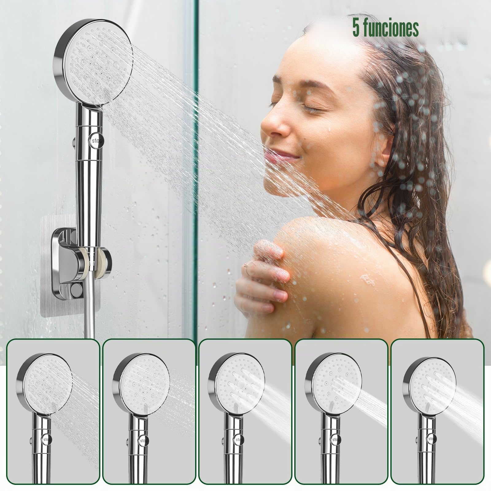 Grifo de bañera con ducha de mano, grifo de cascada para bañera, accesorios de bañera con ducha de 1.5m de manguera de PVC y soporte de pared, mezclador de ducha con 5 funciones, grifo de bañera
