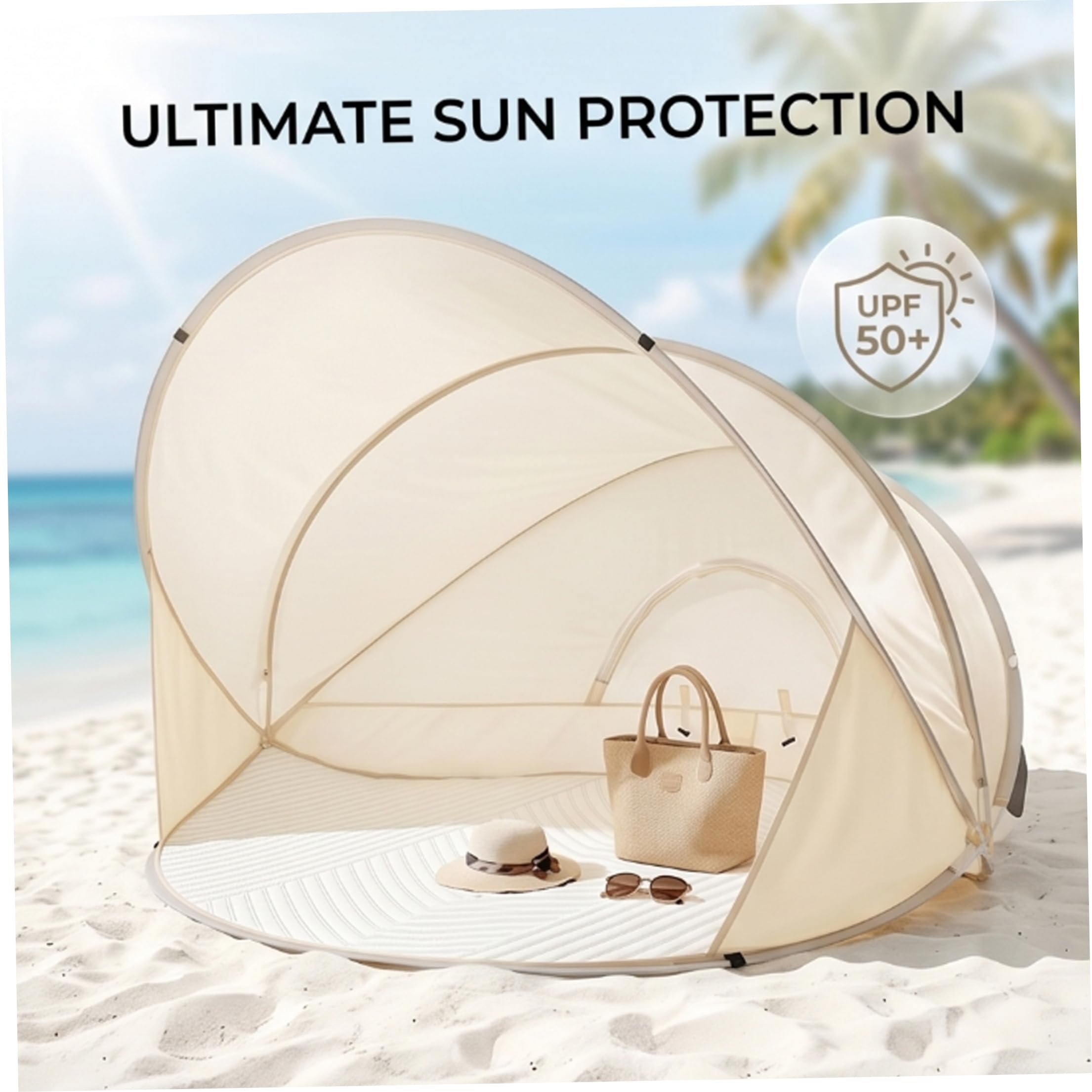 Tente de Plage Pop-up instantanée pour 3 à 4 Personnes, abri Solaire extérieur Portable avec Sac de Transport et Tapis Sol, 51, 2 x 51, 2 x 43, 3 Pouces, auvent pour Le Sable