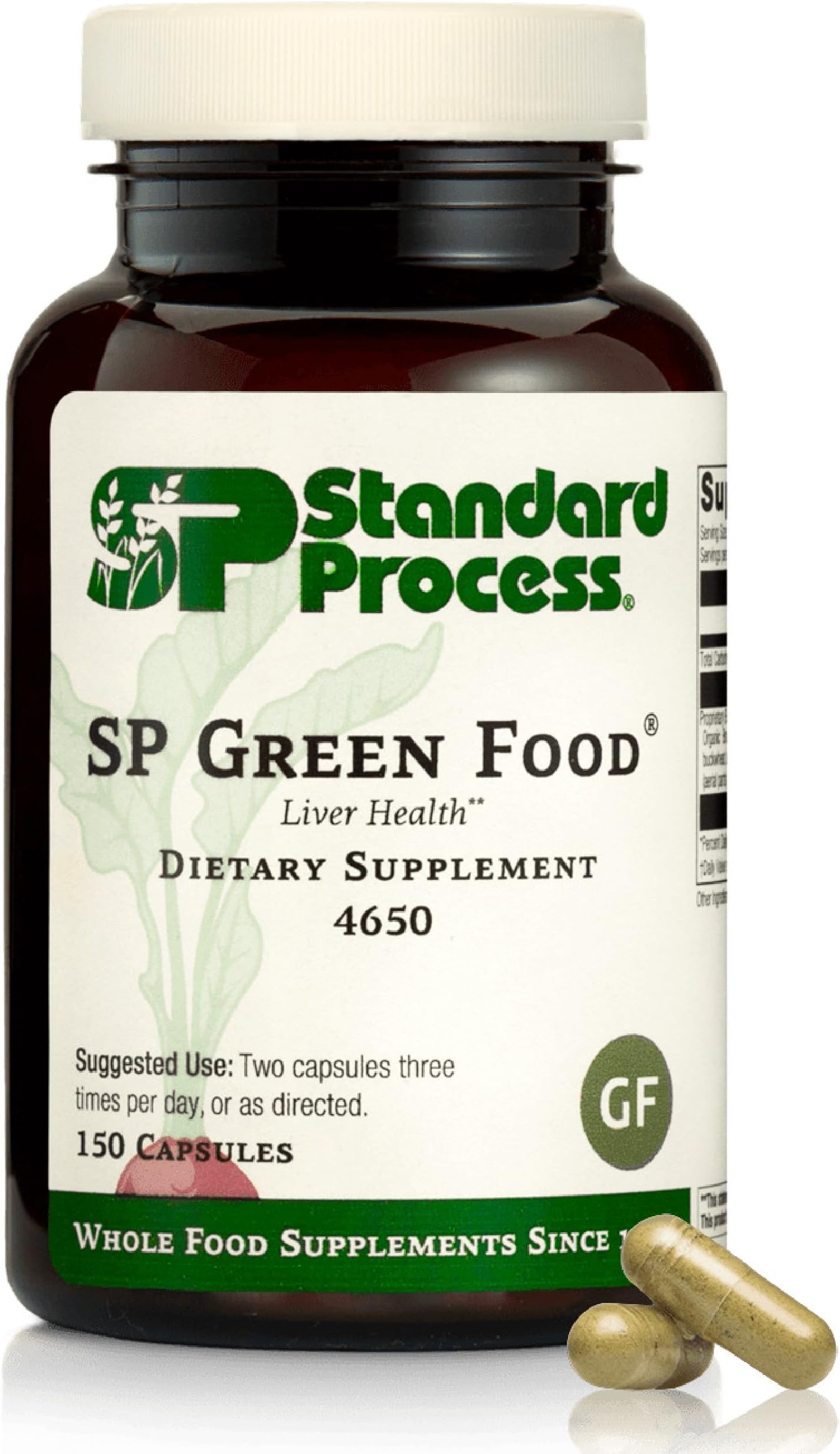 Standard Process SP Green Food - Whole Food Metabolism, Cholesterol, Toxin, and Liver Support with Alfalfa, Buckwheat, Barley, Brussels Sprouts, and Kale - Vegetarian, Gluten Free - 150 Capsules