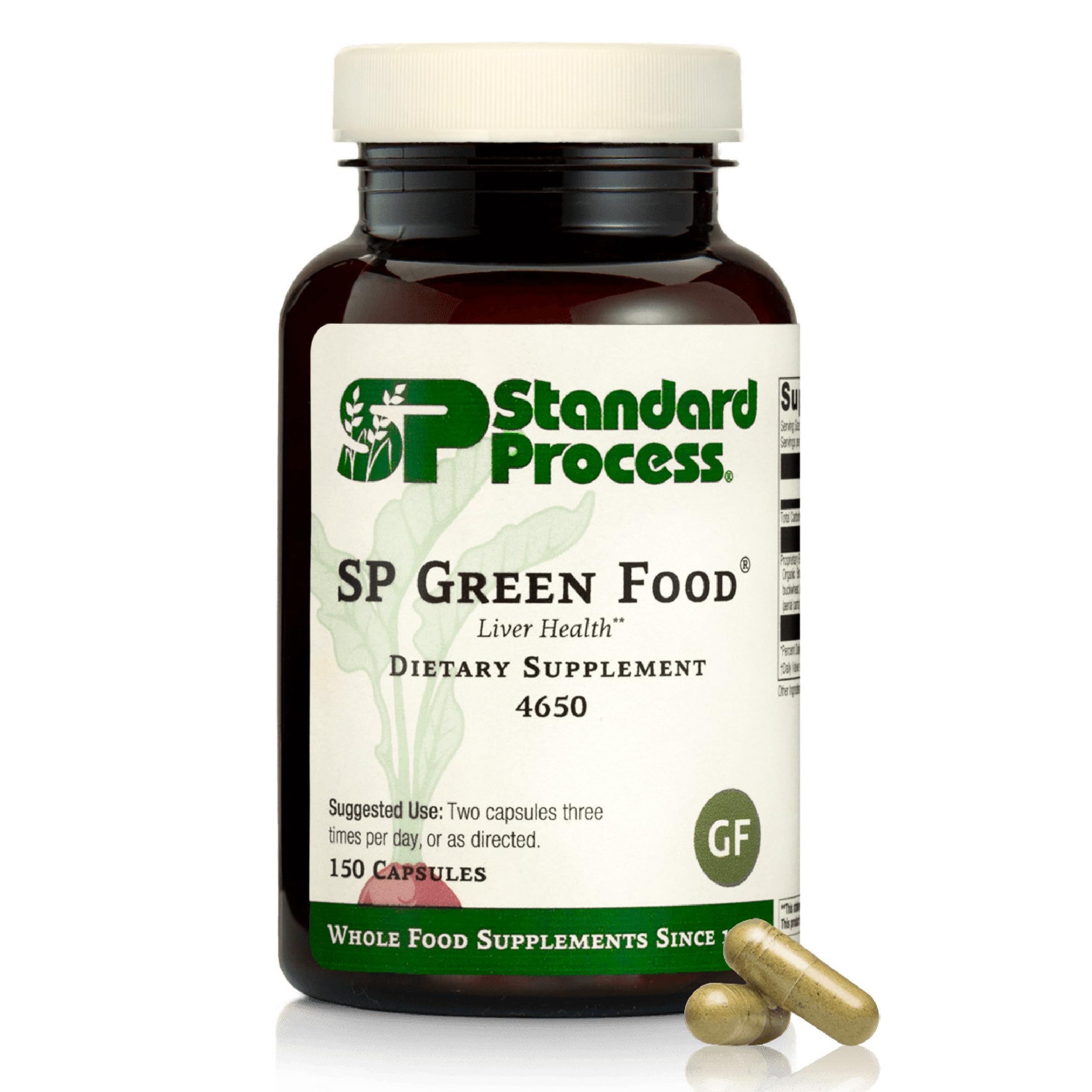Standard Process SP Green Food - Whole Food Metabolism, Cholesterol, Toxin, and Liver Support with Alfalfa, Buckwheat, Barley, Brussels Sprouts, and Kale - Vegetarian, Gluten Free - 150 Capsules