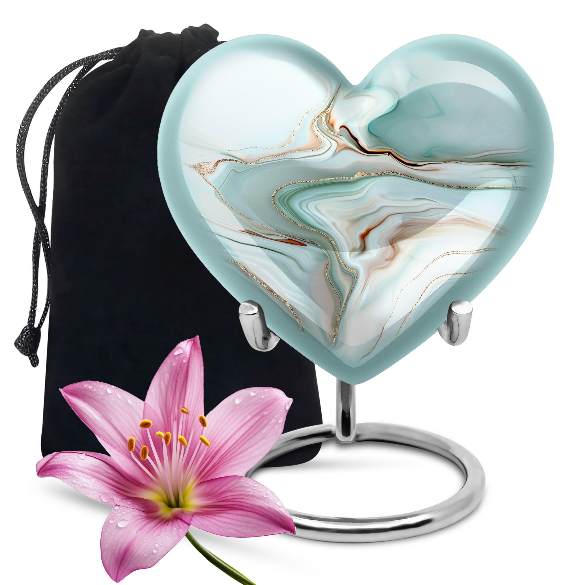 Jade Green Marble Unique Urn, Funeral Urns for Ashes, Urn for Ashes for Women, Heart Urn, Cremation Urns for Human Ashes, Decorative Urns, Large Urns for Human Ashes Adult Male (Size - 8 Inch)