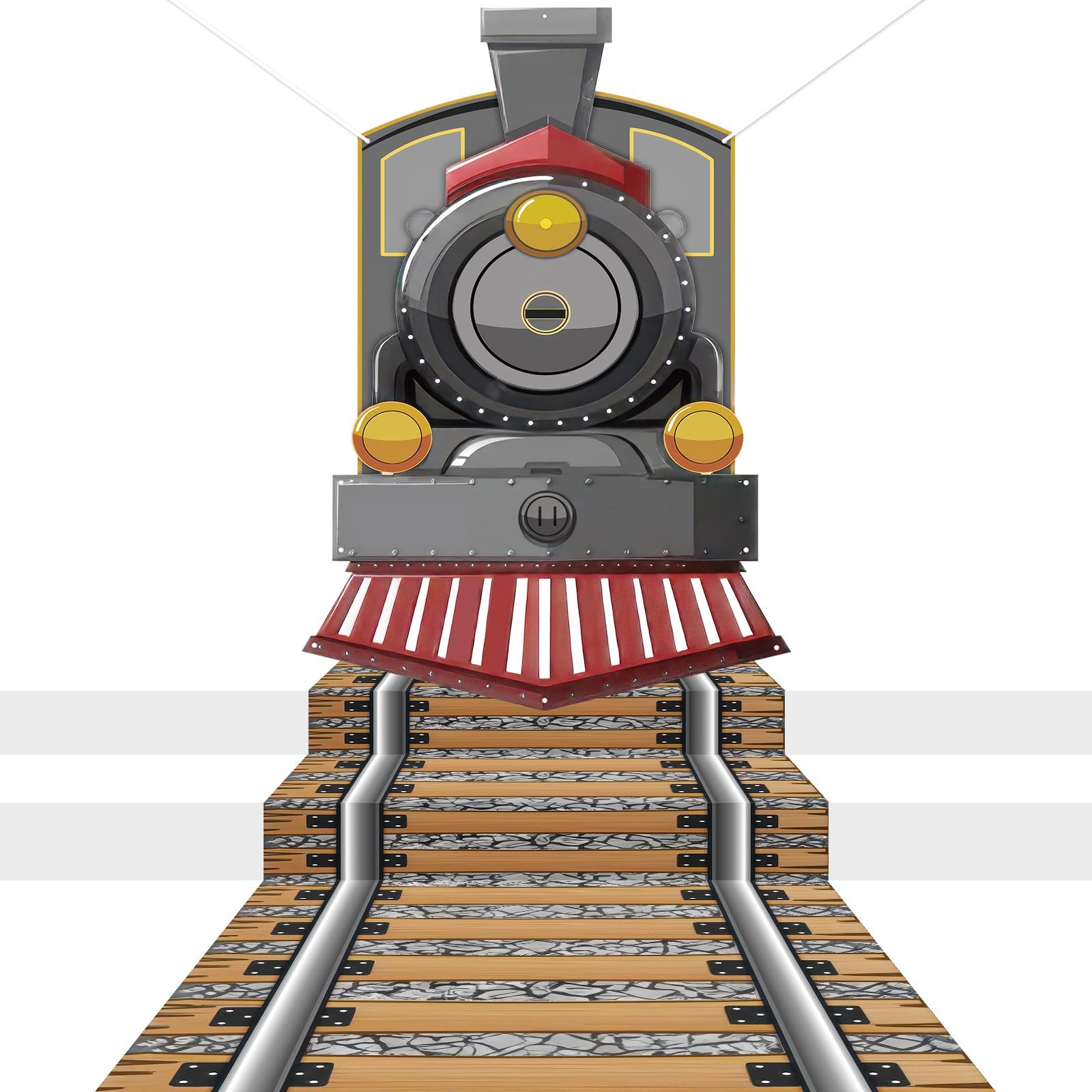 NeusWonder Train Party Decorations Backdrop Set with Track Runner, Retro Locomotive Door Banner with Hanging Holes and Ribbons for VBS, Classroom Wall