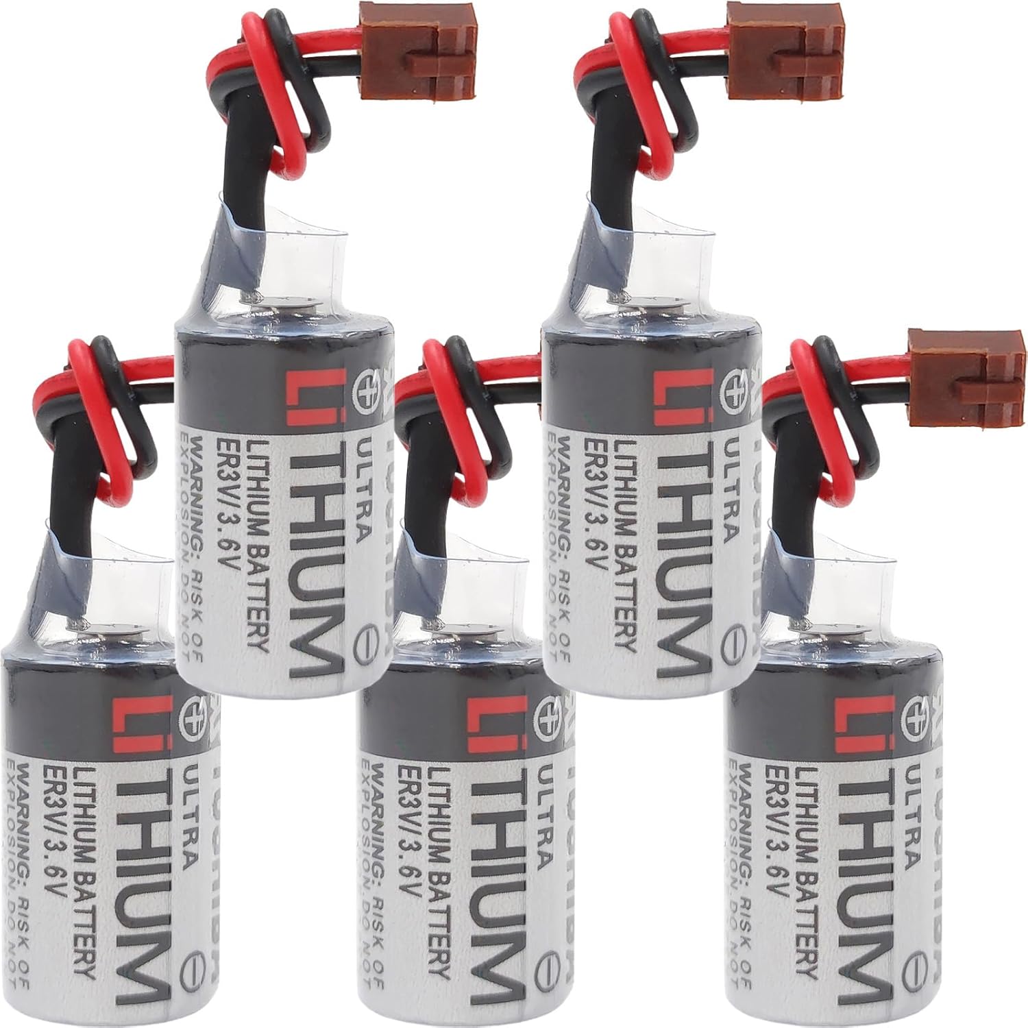 (5PCS/Set) ER3V 3.6V 1000mAh PLC Lithium Battery Replacement for JZSP-BA01 R88A-BAT02W with 2-Pin Black Connector