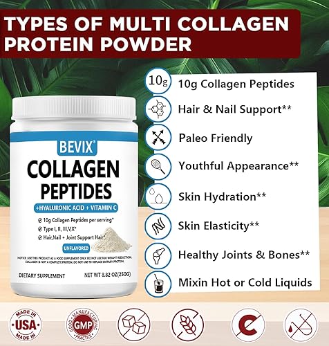 Miniatura 5 de Polvo de péptidos de colágeno avanzado I, II, III, V, X Sustituto, hidrólisis de colágeno, vitamina C y ácido hialurónico, para mejorar la piel
