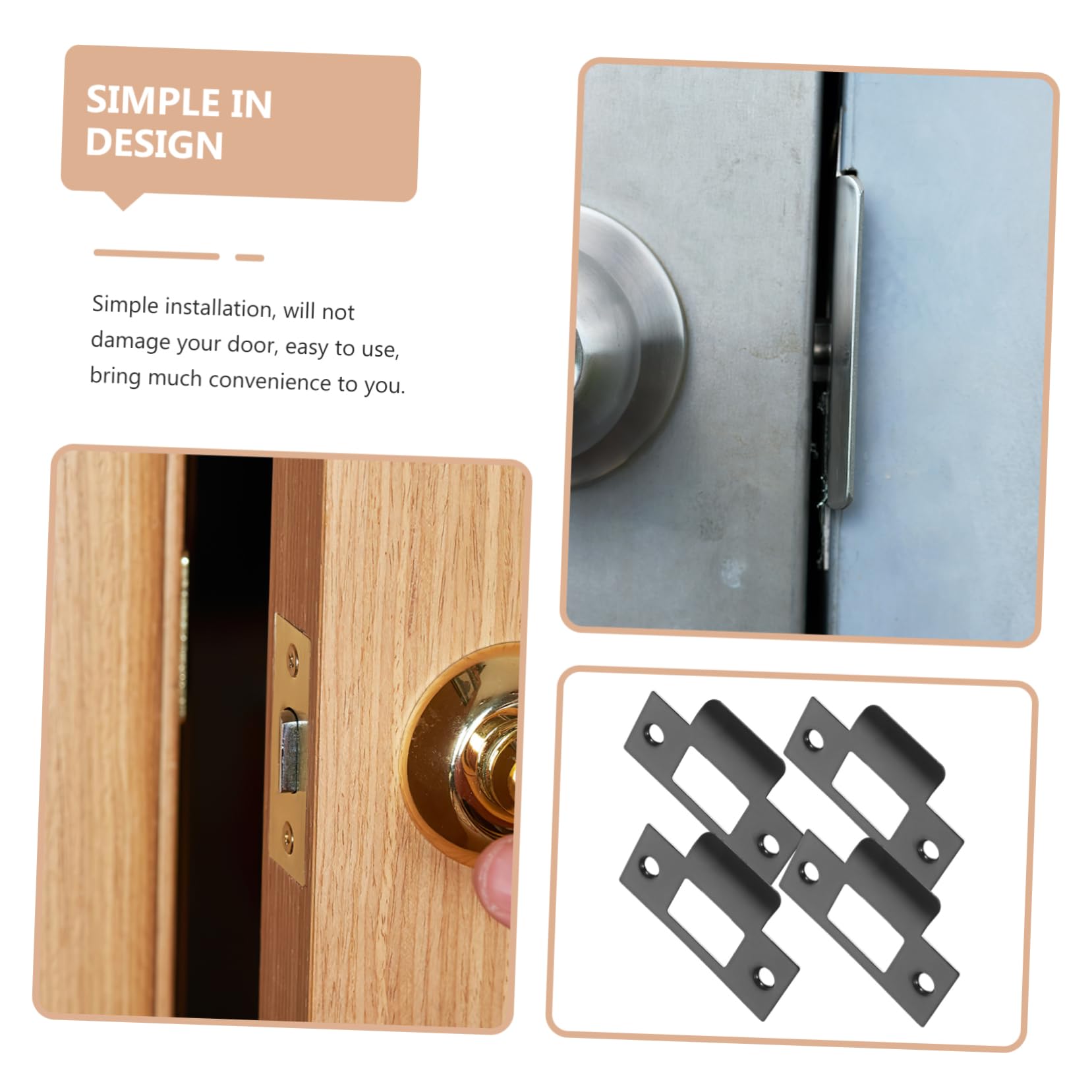 NUOBESTY 5 Ensembles Plaques De Renforcement De Porte Inoxydable Lot Pour Serrure À Pêne Plaques De Gâche Durables Résistantes Aux Chocs Pour Portes Intérieures 4 Pièces * 5