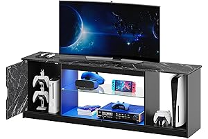 Bestier Gaming TV Stand for 60/65 Inch TV with Cabinet and Adjustable Glass Shelf