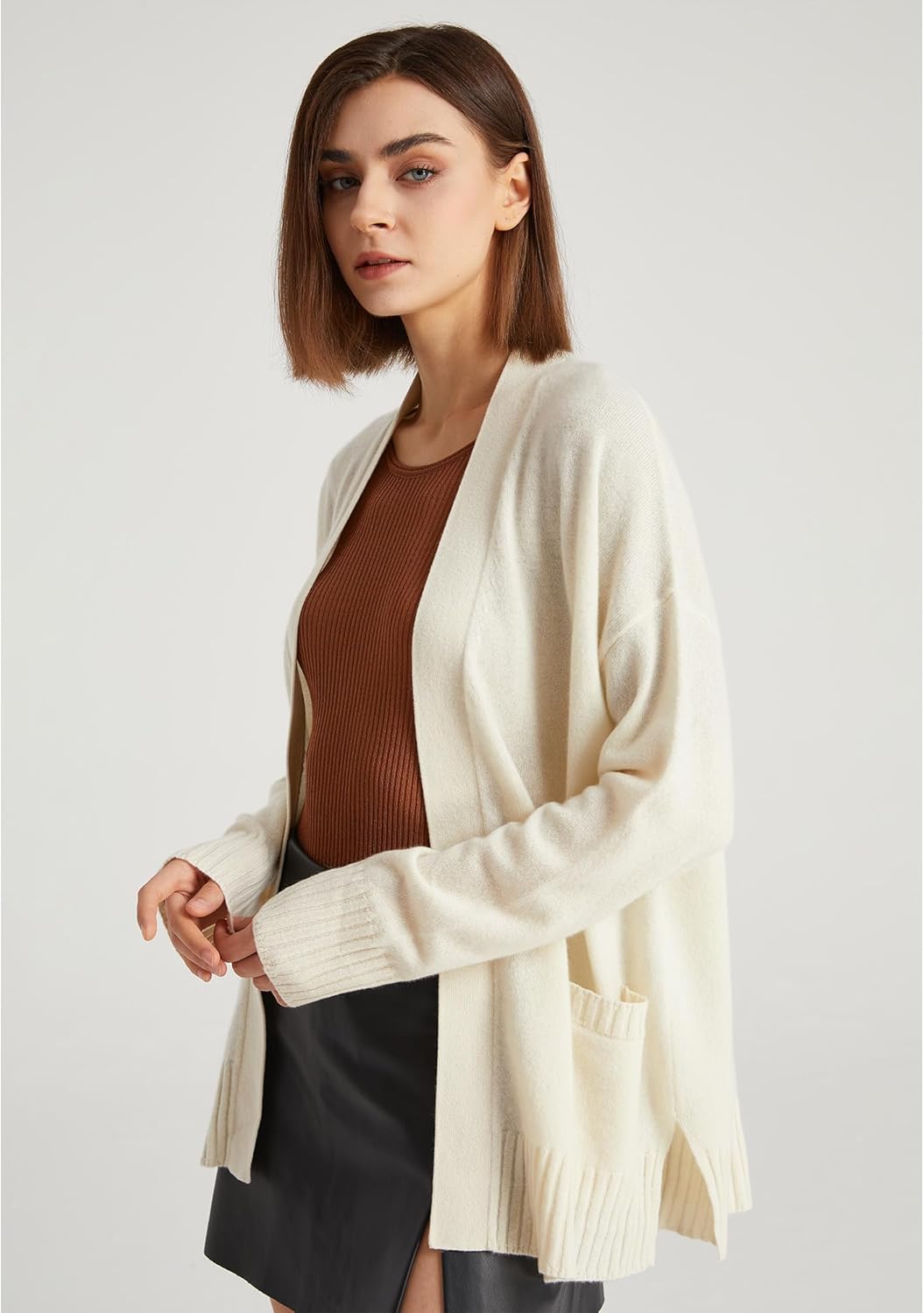 GreenMount Women's 100% Pure Cashmere Cardigan Sweater Soft and Warm Long Sleeve Oversize Loose Cardigan with Pocket - Image 3