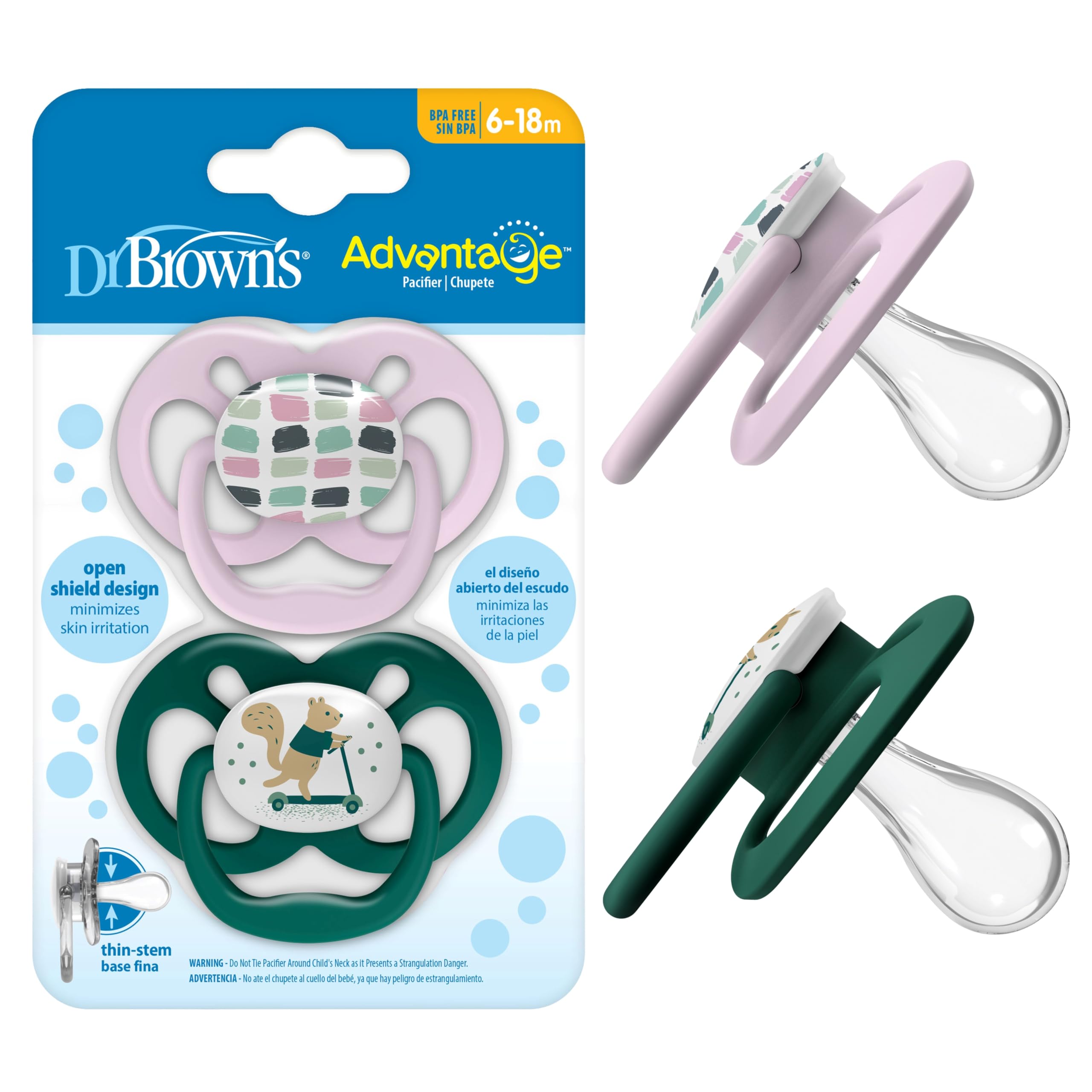 Dr. Brown's Advantage Reversible Baby Pacifier, Breathable Open Shield for Max Airflow, 100% Silicone Rounded Bulb, Pink, 2-Pack, 6-18m-image-9