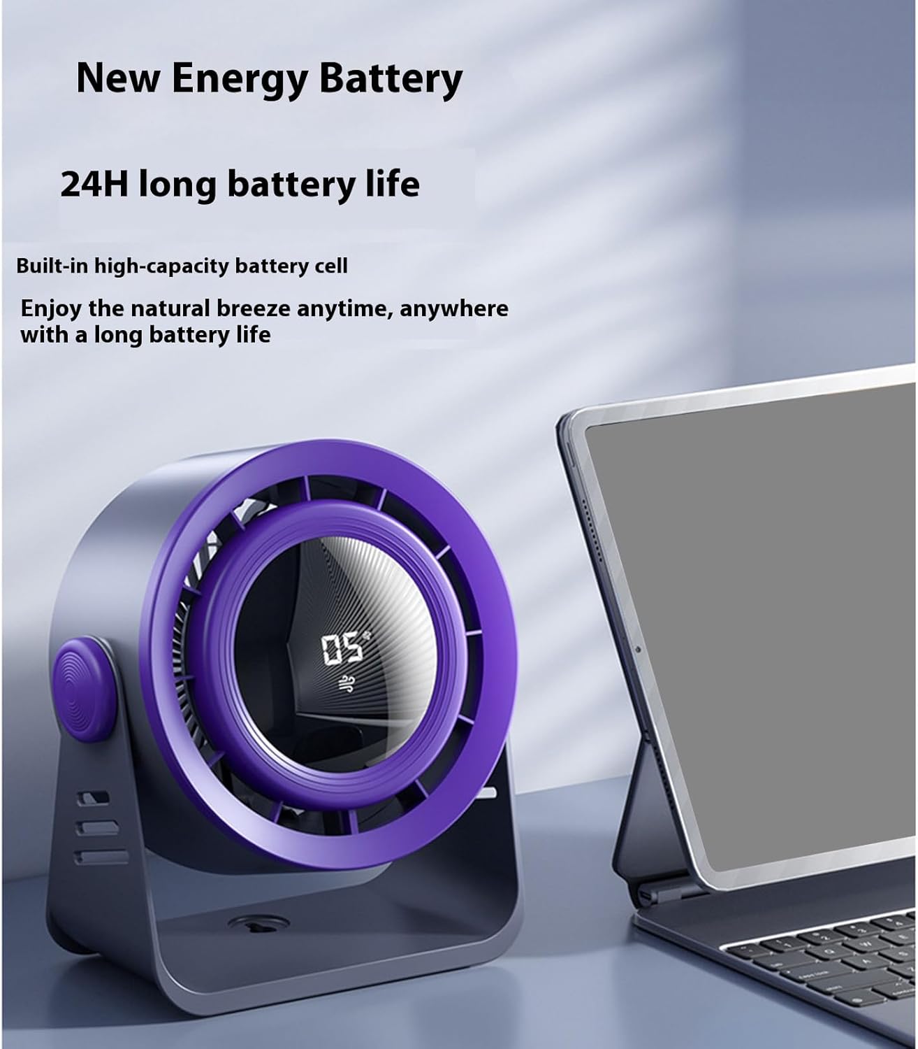 Quiet Powerful Fan Digital Display Fan Rechargeable Battery Fan PP Texture Suitable For Bedroom Office And School Use Desk Fan For Home And Office