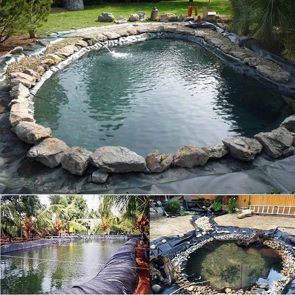 Telo per laghetto in HDPE Resistente 9x10 m (29,5 Piedi x 32,8 Piedi) Membrana Nera Flessibile per laghetti e laghetti da Giardino Rivestimento Impermeabile e Durevole Vari