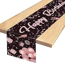 Happy Birthday Rosa tischläufer geburtstagsdeko,Tischläufer Schwarz Rosa,Tischläufer Geburtstag Roségold,Table Runner Birthday,Table Runner Birthday Decorations Party Dekoration, 180 x 35 cm