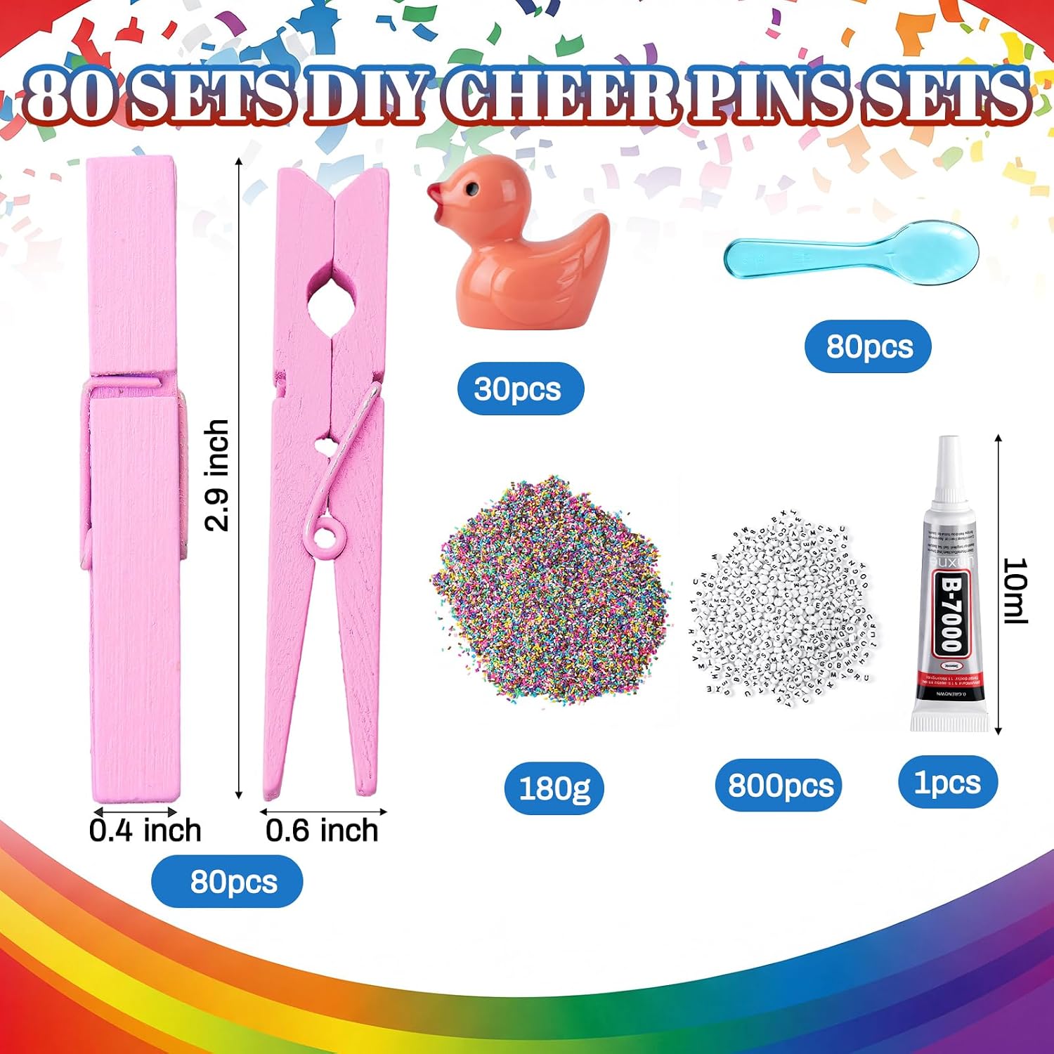 Geelin 80 Pcs Cheer Pins Spirit Clips Kit Multicolor, Spoons image 3