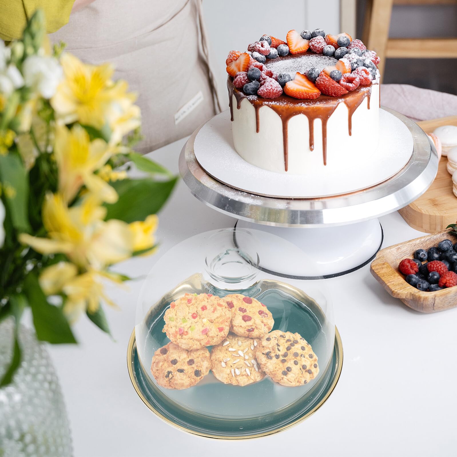 MAGICLULU Kuchenständer mit Deckel aus Keramik und Glas Durchsichtige Kuchenplatte mit Kuppel zum Servieren von Früchten für Hochzeiten und Geburtstagsfeiern