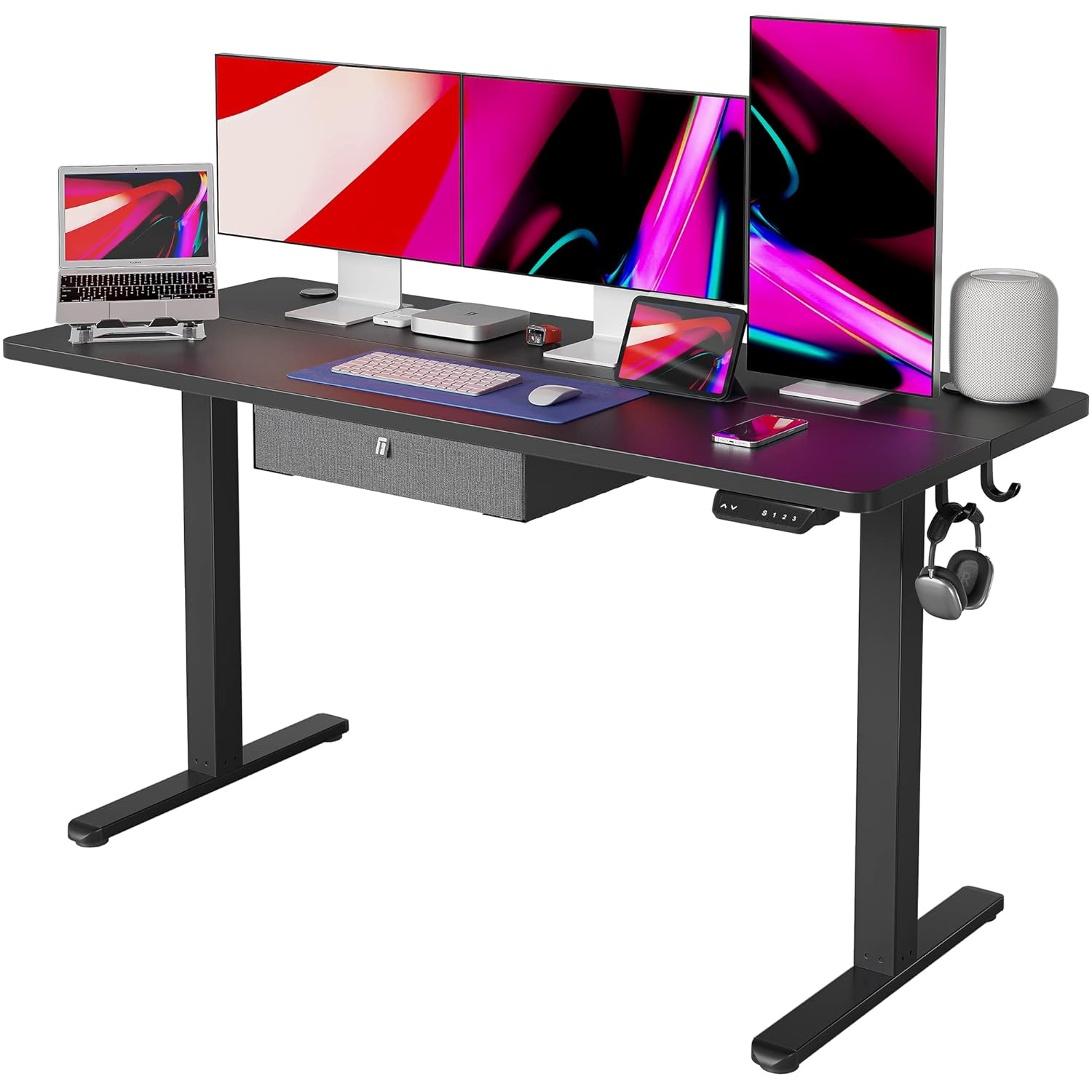 FEZIBO Electric Height Adjustable Standing Desk with Drawer, 63 x 24