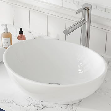 حوض MEJE 16x13-inch حوض سيراميك أبيض ، وعاء شكل بيض حديث ، فوق حوض حمام الغرور