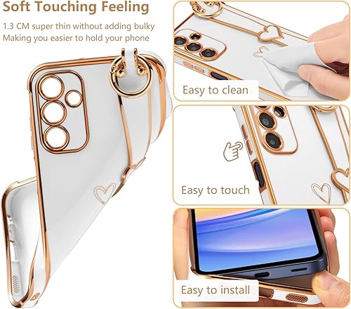 Vista 49 de ZTOFERA Funda para Samsung Galaxy S22 Plus 5G con correa para la muñeca, bonito borde chapado de lujo, patrón de corazones de amor para niñas y Azul