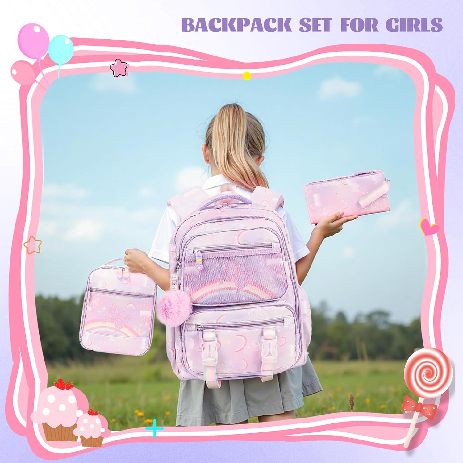 Kawaii Backpack Starry Rainbow Bookbag For Boy Girl - Image 7