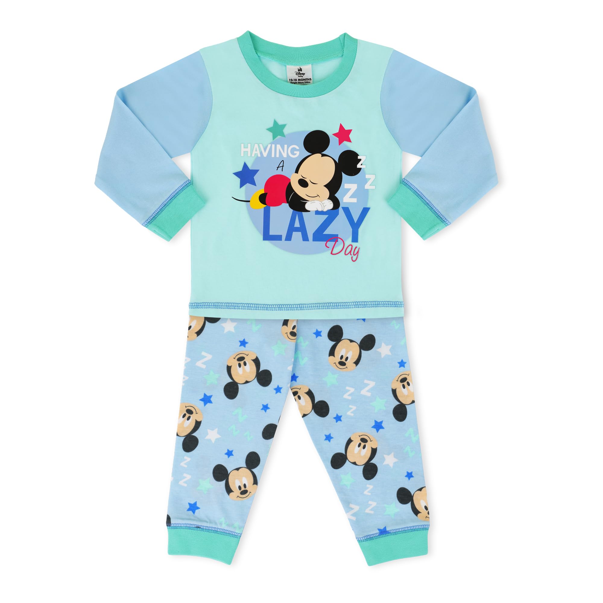 Disney Pigiama per bambini, motivo: Topolino, 2 pezzi, in cotone, per bambini e bambine