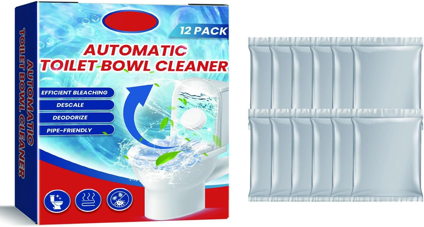 Goyazan Toilet Cleaning Tablets，Toilet Bowl Cleaners，Household Toilet Cleaner，Automatic Toilet Bowl Cleaners with Bleach，Sustained-Release Toilet Tank Cleaners for Deodorizing & Descaling - 12 PACK