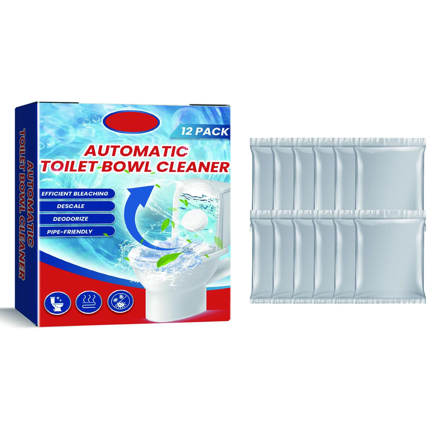 Goyazan Toilet Cleaning Tablets，Toilet Bowl Cleaners，Household Toilet Cleaner，Automatic Toilet Bowl Cleaners with Bleach，Sustained-Release Toilet Tank Cleaners for Deodorizing & Descaling - 12 PACK