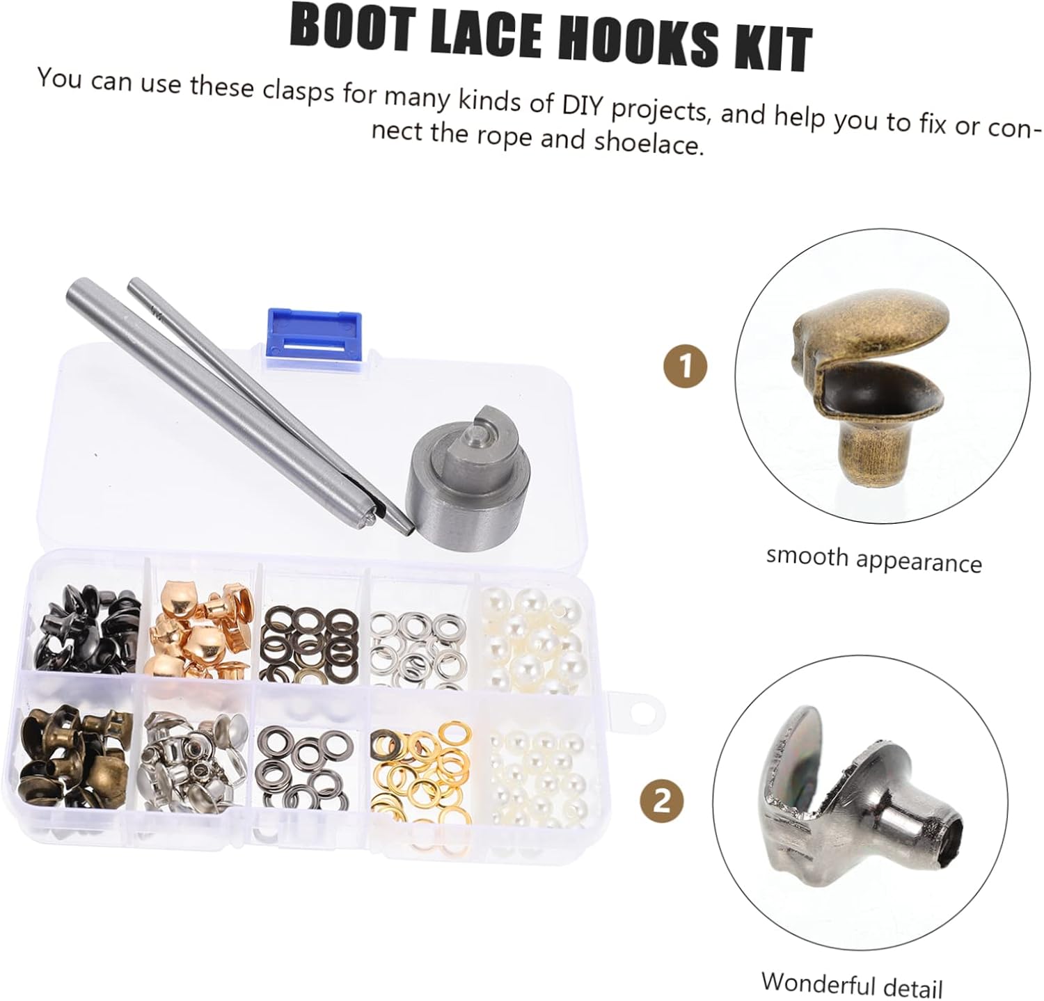 1Set Durable Boot Lace Hooks Kit of Shaped Buckles for Shoelace Repair for Outdoor Sports DIY Projects and Use