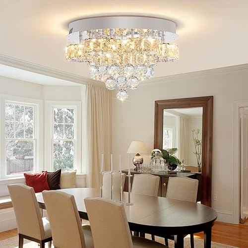 Miniatura 19 de Flashing God Candelabros de cristal cromado de 48 pulgadas para sala de estar y entrada, lámpara de techo moderna de cristal con flores para