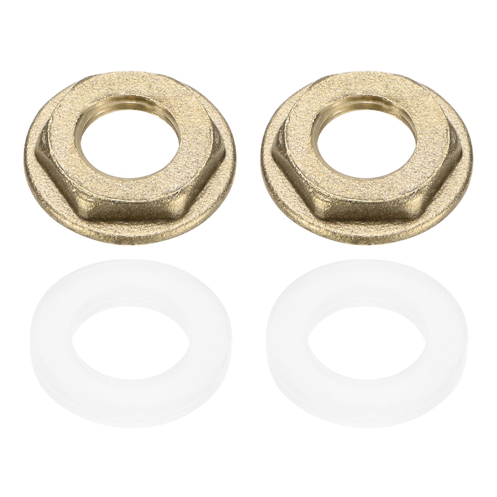 M METERXITY Flange Hex Lock Nut (G 1/4 Inch Female Thread) 2 PCS - Brass Pipe Fitting Locknuts & with Silicone Washer, Apply to Kitchen Sink Plumbing/Bathroom Basin