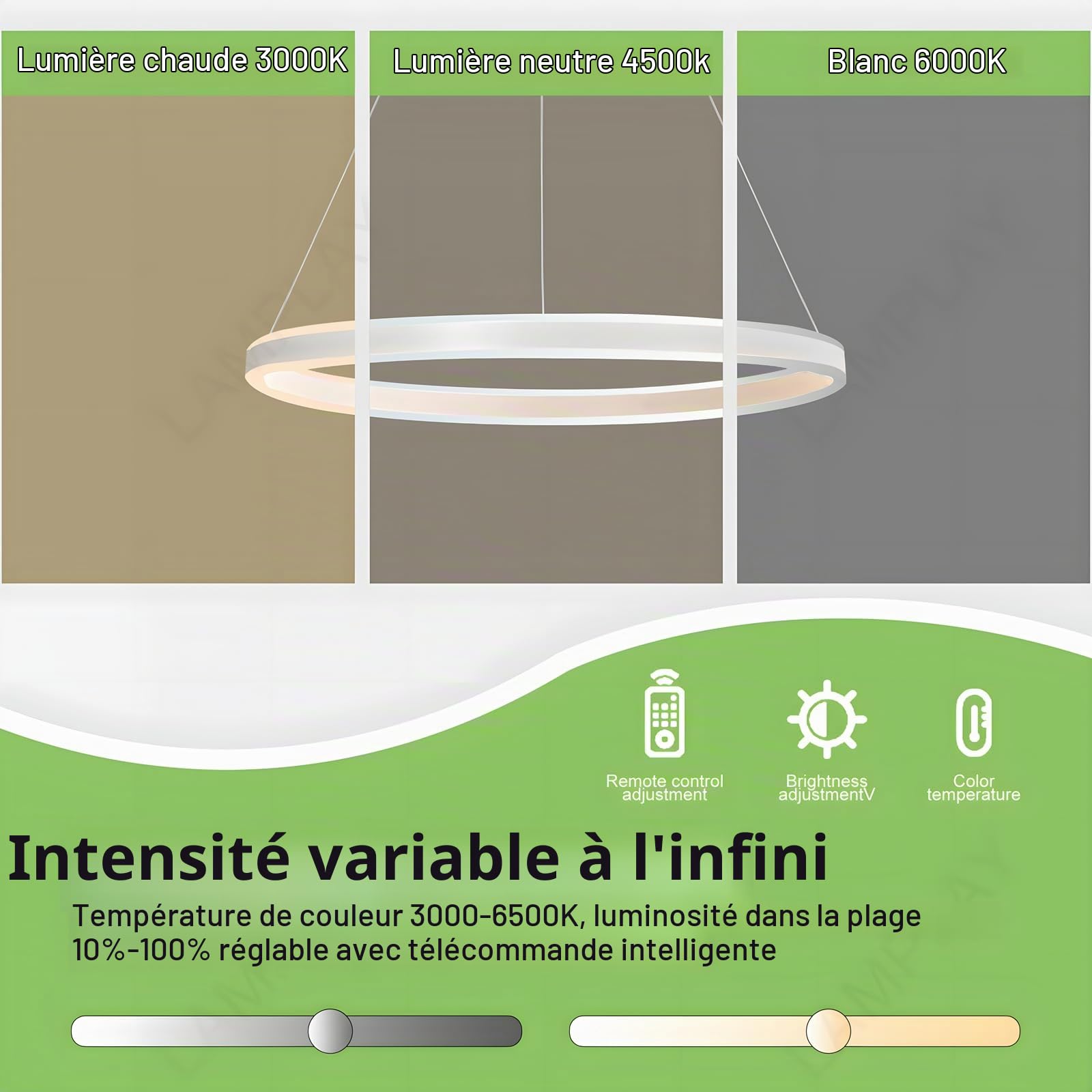 Lampe Suspendue Ronde Moderne À LED, 1 Anneau Blanc, Intensité Variable Avec Télécommande 3000K-6000K, Hauteur Réglable, Pour Hall, Salon, Chambre À Coucher, Salle À Manger, Cuisine(Ø40 cm)